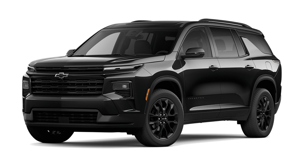 Chevrolet Traverse 2025 en color negro metalizado, destacando su diseño frontal moderno y robusto